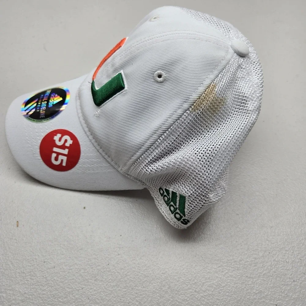 Miami Hurricanes Unisex Baseball Cap L/XL White Adidas Curved Embroidered READ